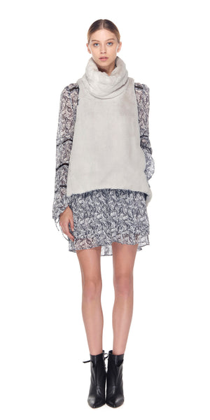 Vera Luxe Faux Fur Popover W/ Black Leather Trim