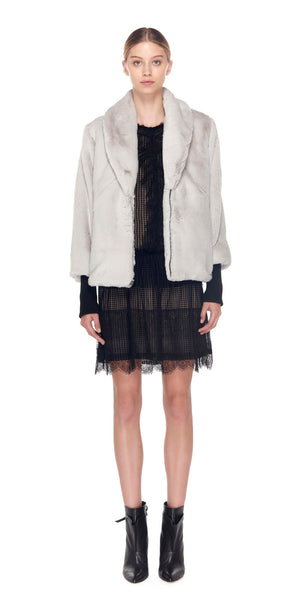 Aria Luxe Faux Fur Coat W/ Black Rib Trim
